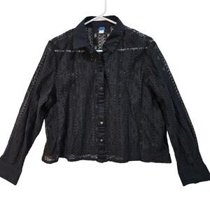 Old Navy Black Crochet Lace Button Crop Sheer Large Whimsygoth Dark Feminine